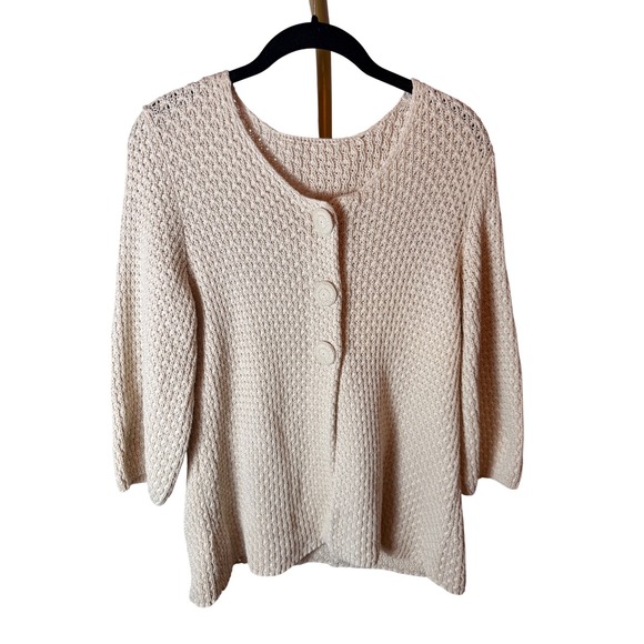 No Label Sweaters - Unbranded Crochet Cardigan Womens M Cream Excellent Star Stitch 3/4 Sleeve Boho